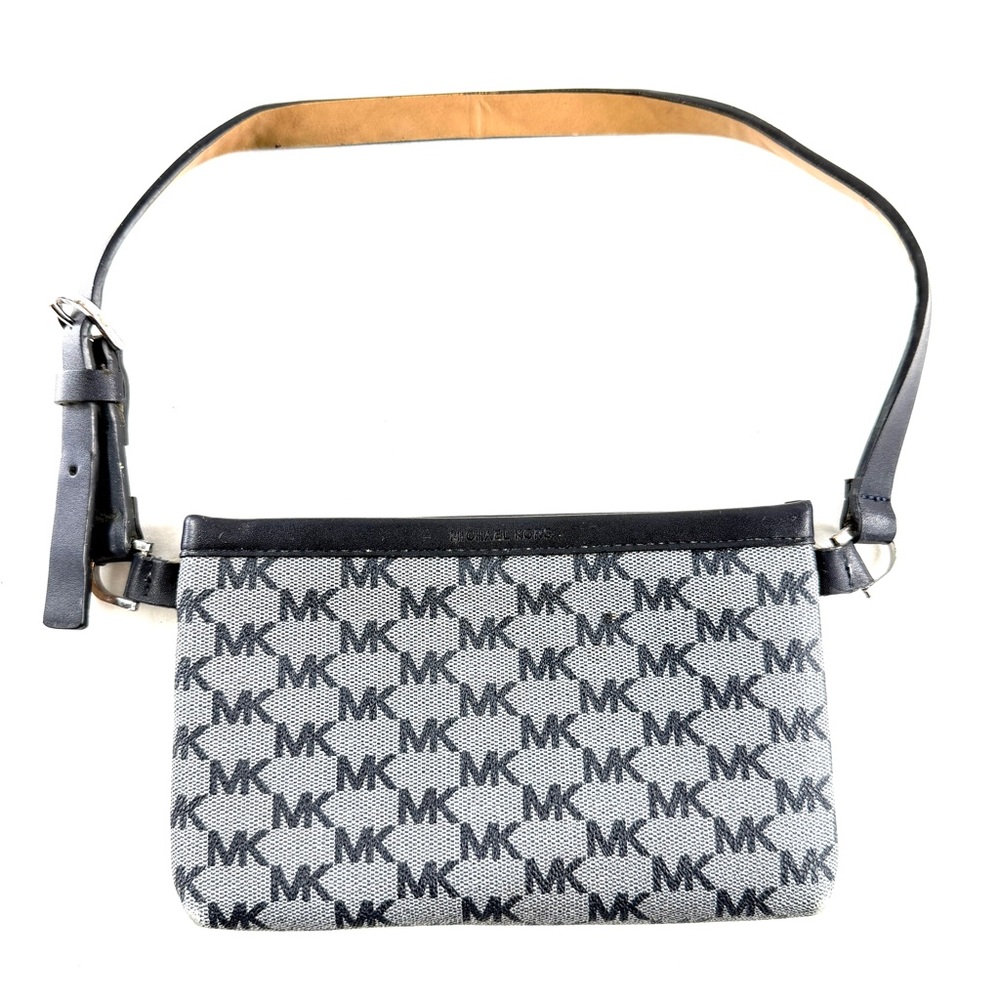 Michael Kors Black Gray Signature Coated Canvas Mini Bag Nickel Logo Hardware